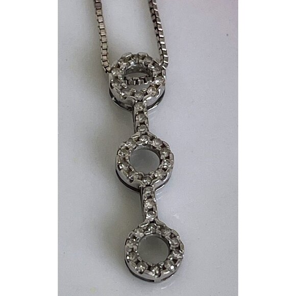 10K White Gold Pendant 3 Circles sterling chain - Picture 2 of 16